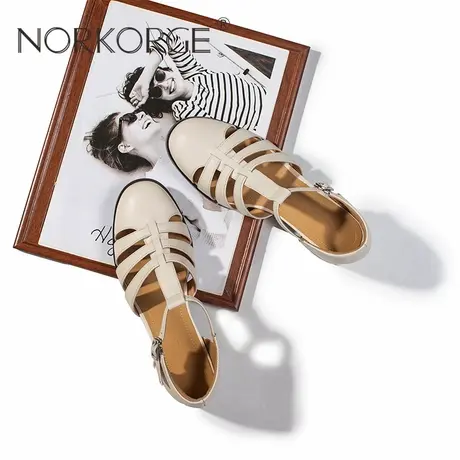 NorKorGe/诺卡格小圆头减龄百搭罗马小凉鞋-复古棕图片