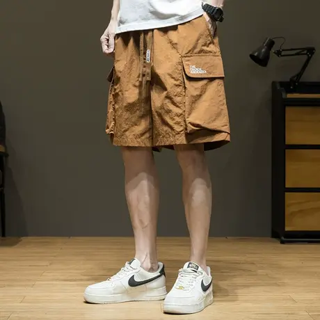 薄款焦糖色速干工装短裤男士冰丝凉感2025夏季新款胖子大码五分裤图片