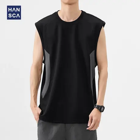 hansca 速干背心男2025夏季户外跑步运动冰丝透气高弹无袖坎肩t恤商品大图