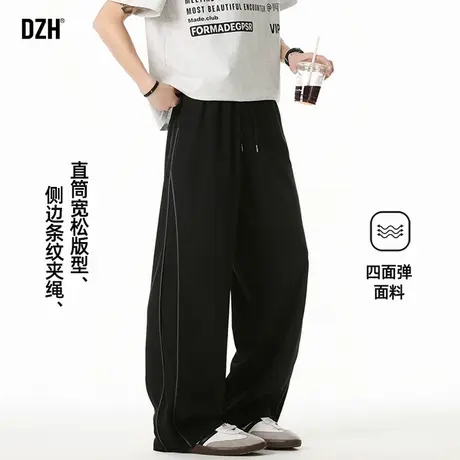 黑色弹力裤子男士2025新款宽松休闲裤男青少年运动裤美式长裤男裤商品大图