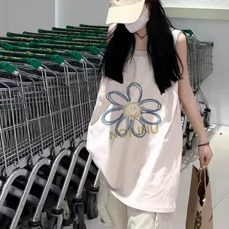 纯棉吊带坎肩背心无袖t恤女2025夏外穿高级感慵懒风宽松挂脖上衣图片
