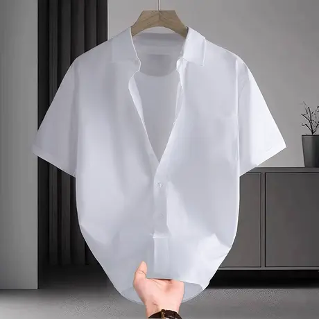 纯色短袖衬衫男士夏季薄款宽松休闲高档衬衣潮流百搭半袖寸衣上衣商品大图