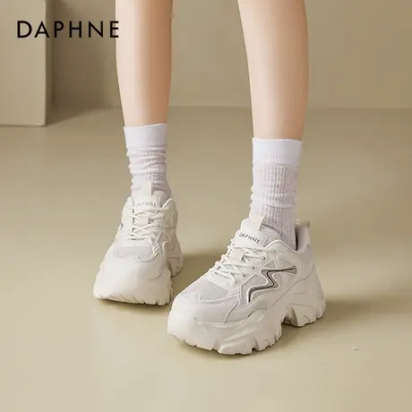 达芙妮厚底老爹鞋女款2025新款春夏网面透气闪电小白鞋增高运动鞋商品大图