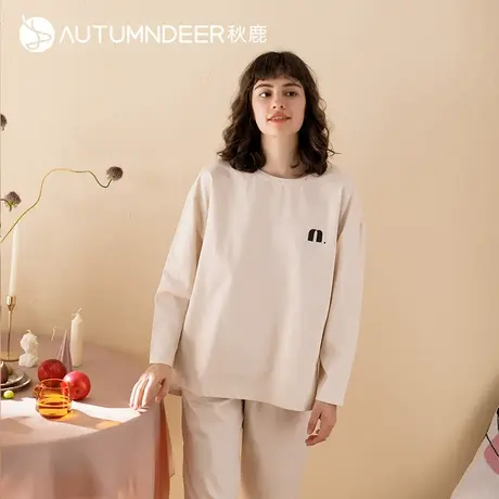 秋鹿【断码清仓】梭织印花落肩女套睡衣纯棉可外穿家居服春秋季商品大图