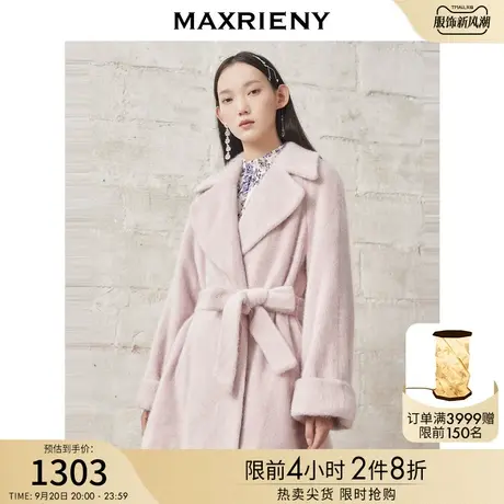 MAXRIENY翻领大衣女冬季复古仿毛呢外套宽松商品大图
