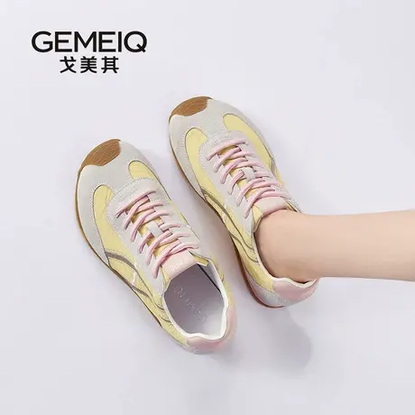 戈美其阿甘商场同款2025新款春夏季真皮通勤百搭小白鞋德训鞋女鞋商品大图