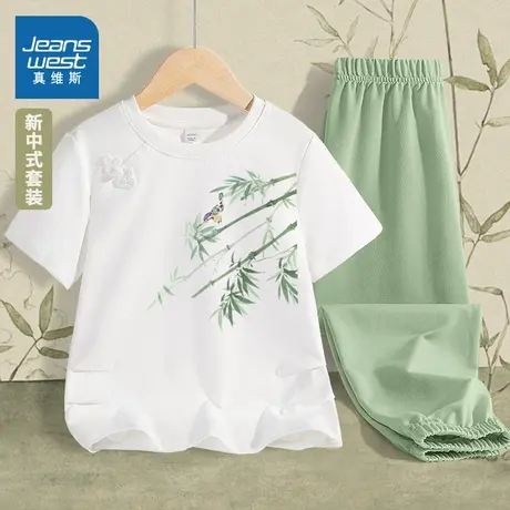 真维斯童装女童夏季套装2025新款女孩新中式国风两件套儿童夏装薄商品大图
