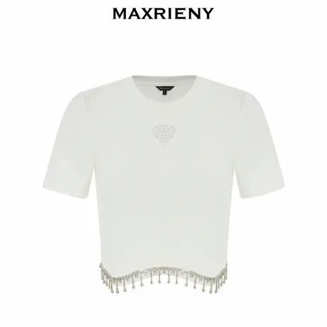 【奥莱】MAXRIENY不规则设计下摆烫钻t恤辣妹截短上衣女图片