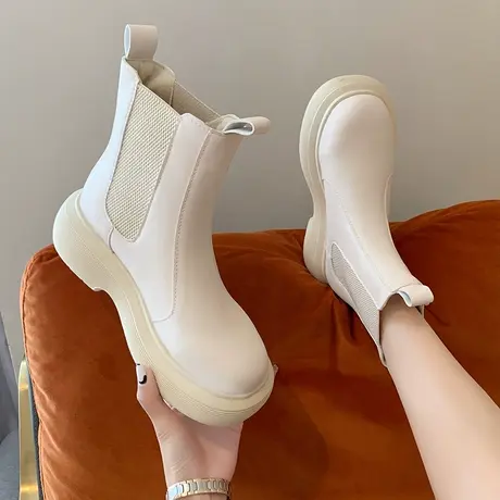 白色马丁靴女2023年新款小短靴春秋单靴厚底切尔西靴网红爆款靴子图片