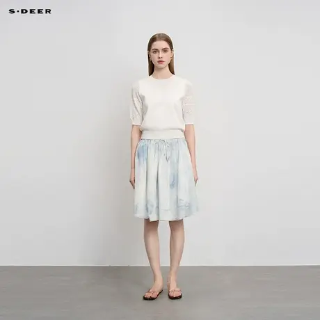 sdeer圣迪奥女装套装松紧系带晕染A字短裤S232Z0905图片