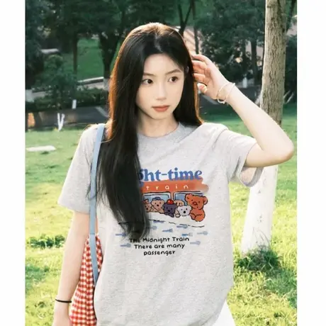 通勤复古风花灰色短袖t恤女夏季2025夏季新款小个子chic减龄上衣图片