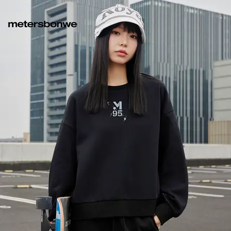 美特斯邦威卫衣女2025秋季新款小图案宽松简约时尚学院风圆领卫衣商品大图