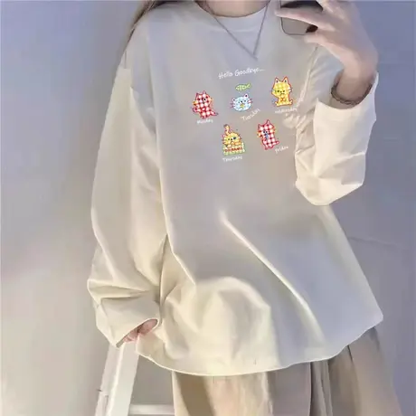 美式穿搭高级感慵懒松弛感大码长袖t恤女外穿ins潮独特上衣打底衫商品大图