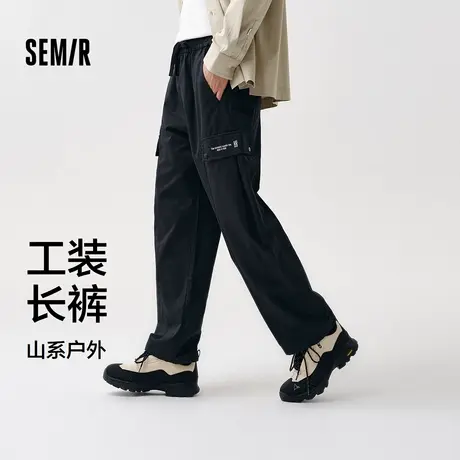 森马休闲裤男宽松直筒工装裤山系户外春季绣花长裤松紧腰裤子时XY商品大图