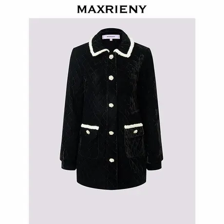 MAXRIENY法式复古丝绒收腰X型外套赫本风25冬款小香风气质感棉服图片