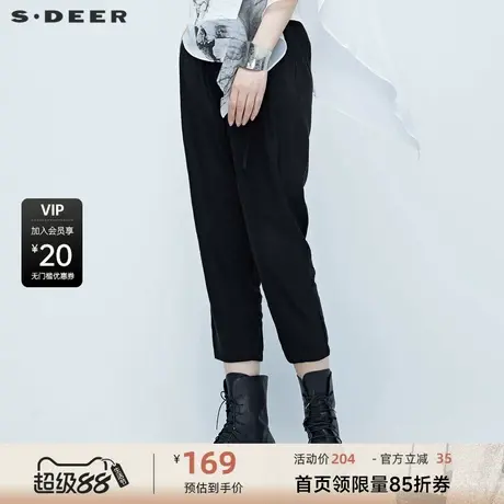 【sdeer奥莱】 圣迪奥 女装松紧纯黑七分裤S20280810商品大图