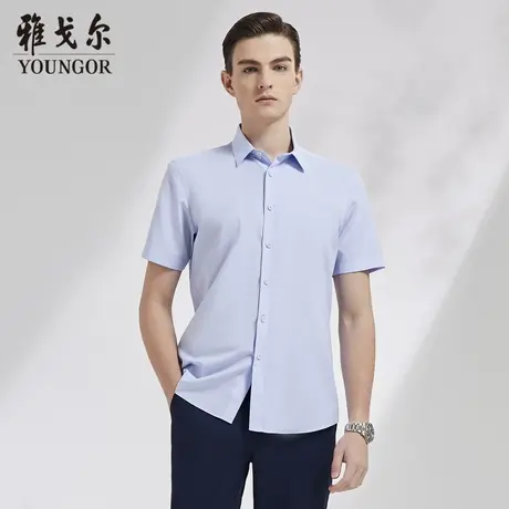 雅戈尔奥莱 男装条纹DP免烫商务100支纱棉弹短袖衬衫商品大图