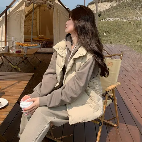 yoe秋冬马甲羽绒服女简约经典净色白色加厚保暖外穿翻领少女TUTA商品大图