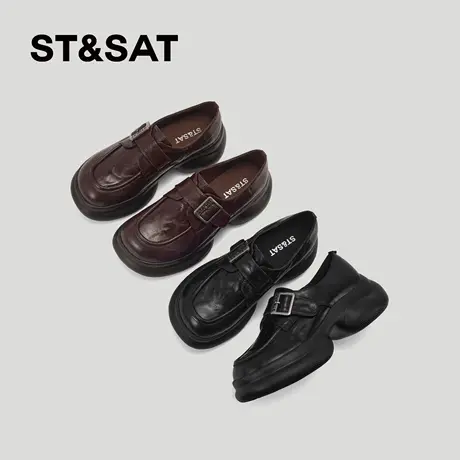 星期六乐福鞋女春秋新款巨好看真皮圆头魔术贴舒适厚底一脚蹬女鞋商品大图