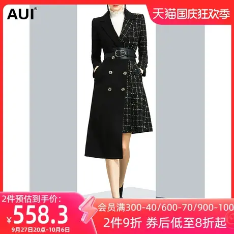 不规则设计感显瘦格子毛呢外套女冬2023新款赫本风双排扣呢子大衣图片