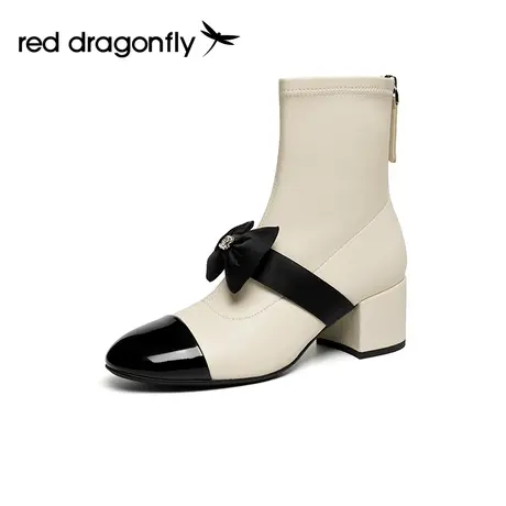 红蜻蜓靴子女2023秋冬新款洋气时尚小香风短靴法式高跟弹力瘦瘦靴图片