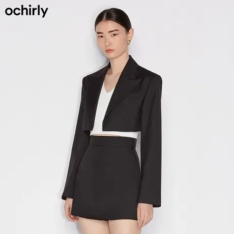 黑标系列 欧时力新款春装精纺呢短款外搭西装外套女1NH3045720商品大图