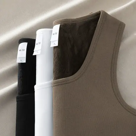 加绒加厚背心男士冬季内穿运动坎肩纯色无袖t恤保暖紧身打底马甲商品大图