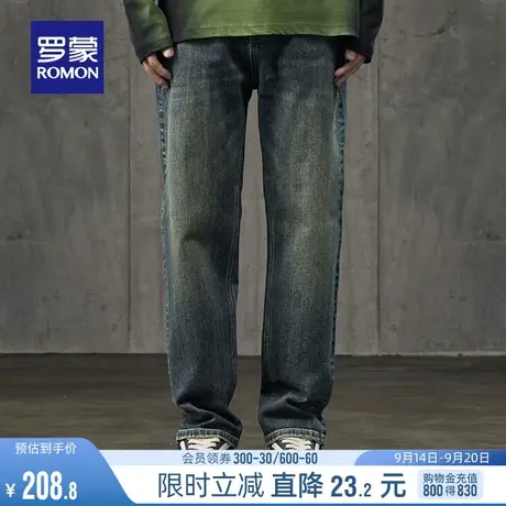 罗蒙男士牛仔裤2023秋季新款潮流复古休闲时尚宽松直筒阔腿裤长裤图片