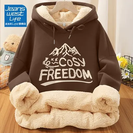 真维斯LIFE美式卫衣女秋冬款2023新款加绒加厚宽松韩版连帽外套女图片