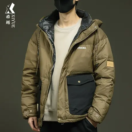 希越鸭绒连帽羽绒服男冬季2023新款潮牌宽松男士大码保暖外套棉服商品大图