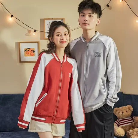S码-[猫和老鼠]唐狮春季新款情侣外套针织棒球领外套情侣装潮图片