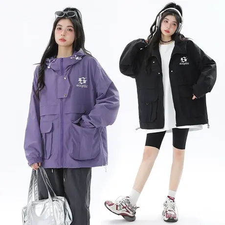 YEP潮牌连帽冲锋衣女春秋2023新款户外复古宽松外套爬山夹克上衣商品大图