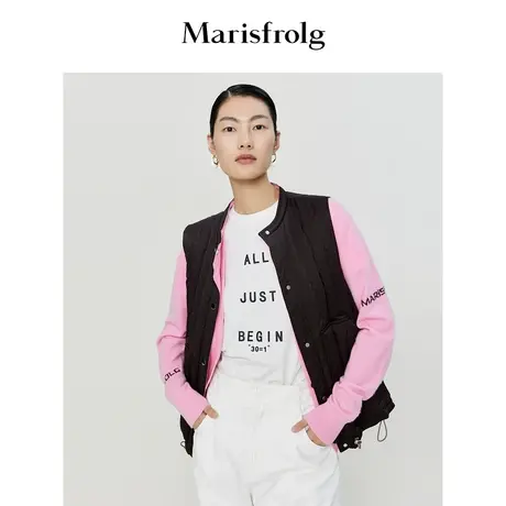 【轻羽系列】玛丝菲尔时尚气质圆领简约金属扣修身羽绒马甲外套女商品大图