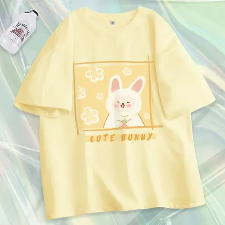 真维斯LIFE鹅黄色短袖t恤女纯棉夏2023新款小个子学院风半袖上衣商品大图