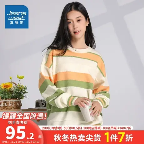 KC真维斯2024春季新款女装宽松日常休闲舒适套头女士圆领毛衣女款商品大图