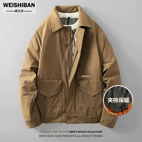 冬季翻领复古水洗棉外套男士美式休闲工装棉服男轻熟风夹棉夹克潮商品大图