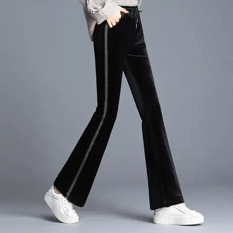 金丝绒阔腿裤女春秋2023新款坠感宽松微喇叭裤秋冬加绒运动休闲裤商品大图