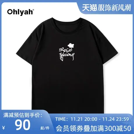 Ohlyah潮牌复古植物花卉短袖t恤男女同款夏季情侣宽松纯棉上衣ins图片