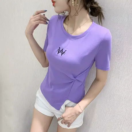 个性不规则网红T恤女ins超火的香芋紫上衣设计感短款短袖丅恤女潮商品大图