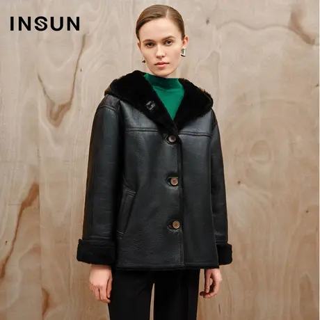 INSUN恩裳线上专选冬季单排扣羊皮毛一体外套图片