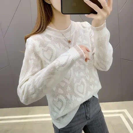 假两件毛衣女上衣薄春装2022年新款女爆款春季针织蕾丝打底衫洋气商品大图