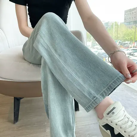 美式复古窄版天丝阔腿牛仔裤女2023年夏季薄款高腰显瘦垂感直筒裤商品大图