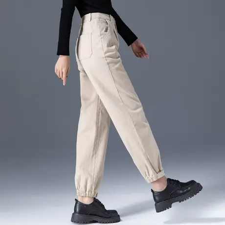 工装裤女2024新款秋冬加绒女裤卡其色裤子休闲哈伦裤老爹裤运动裤商品大图