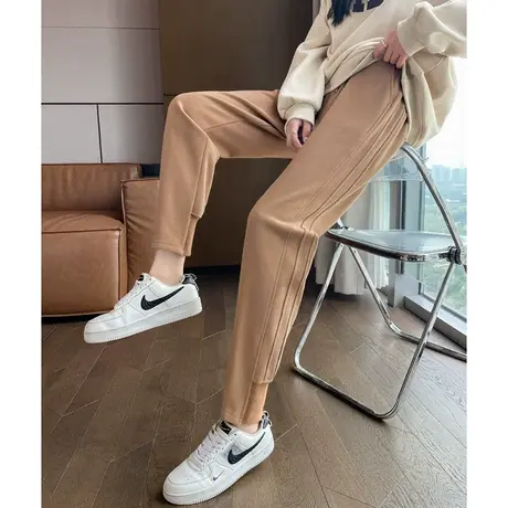 卡其色运动哈伦裤女2023新款秋款九分休闲小个子显瘦宽松束脚卫裤图片