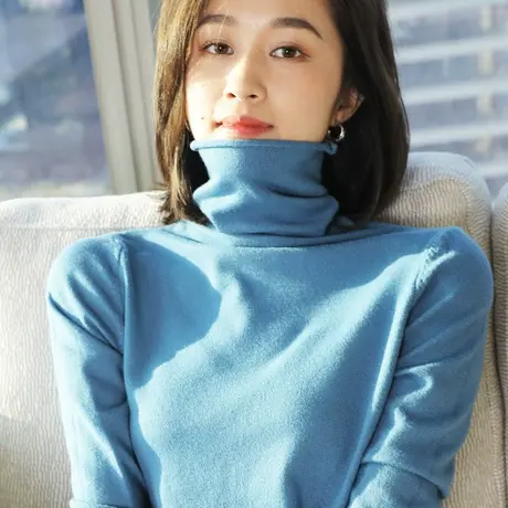 雀后高领针织衫女秋装新款百搭修身堆堆黑色内搭上衣洋气打底毛衣商品大图