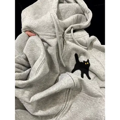 加绒加厚连帽开衫卫衣女春秋冬季韩版百搭宽松显瘦上衣外套ins潮图片