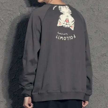 奕飏日系小清新猫咪印花卫衣圆领 ins潮流男士上衣2020春秋新款潮商品大图