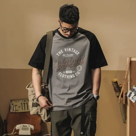 潮流夏季薄款男士百搭T恤圆领印花日系宽松复古重磅休闲潮流男T恤商品大图