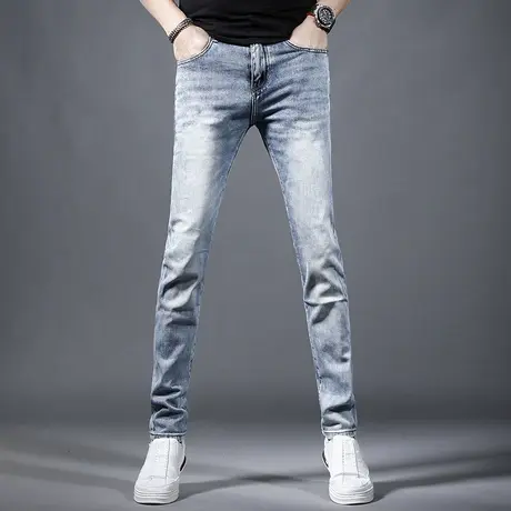 香港男士牛仔裤2023新款春季浅色修身小脚高端品质弹力男装裤子商品大图
