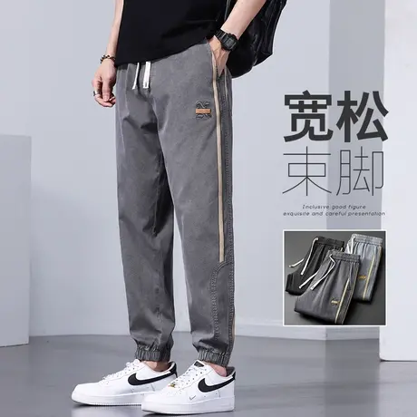 夏季薄款九分休闲裤男士小脚学生裤子男生条纹工装夏装青少年男裤商品大图